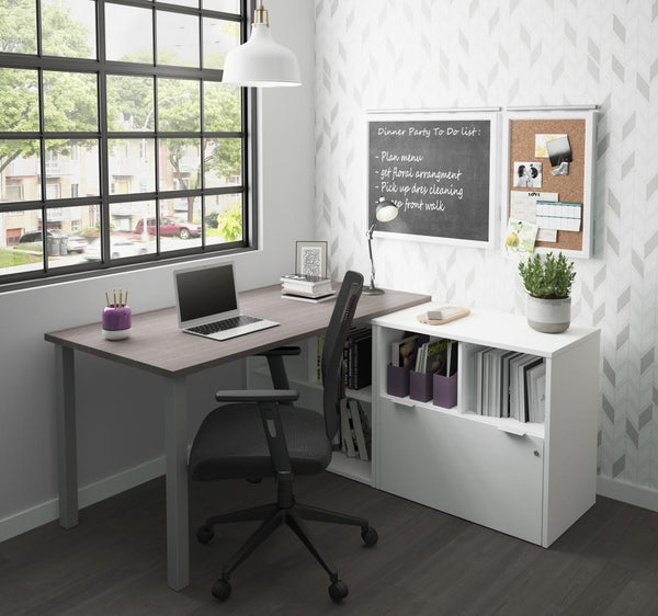 61W L-Shaped Desk with Metal Legs