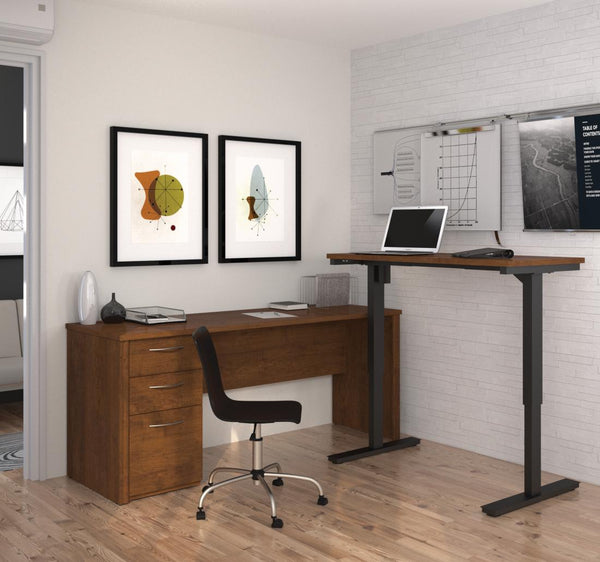 72W L-Shaped Standing Desk with Pedestal