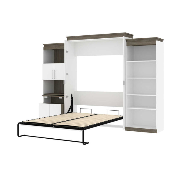 Queen Murphy Bed with Shelves and Storage Cabinet with Fold-Out Desk (126W)