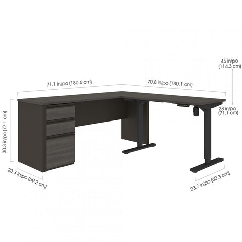 72W L-Shaped Standing Desk with Pedestal