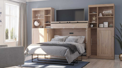 Full Cabinet Bed with Mattress and Tall Storage Cabinets (133W)