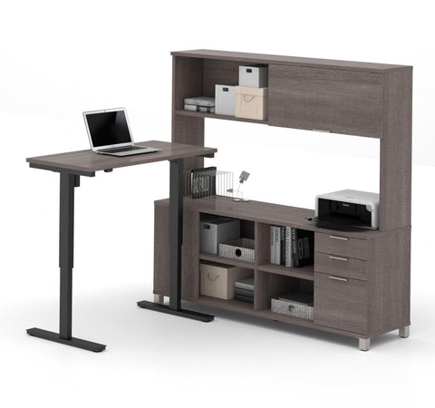 72W L-Shaped Standing Desk with Hutch