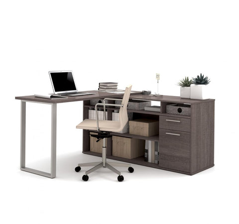 60W L-Shaped Desk with Lateral File Cabinet and Bookcase