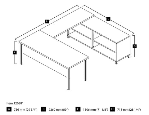 72W U-Shaped Executive Desk with Metal Legs