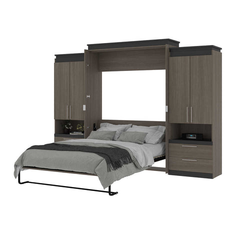 Queen Murphy Bed with Storage Cabinets and Pull-Out Shelves (126W)