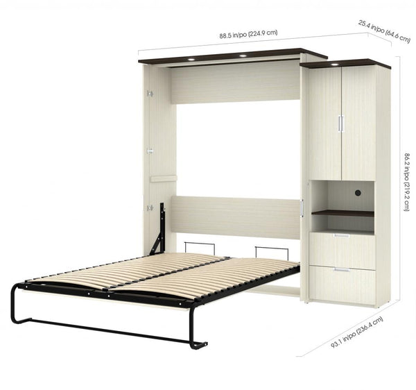 91W Queen Murphy Bed with Desk and Storage Cabinet