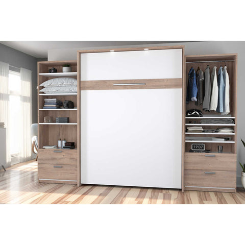 Queen Murphy Bed with 2 Closet Organizers with Drawers (125W)