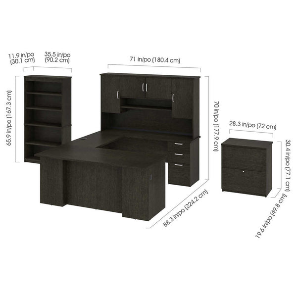 71W U-Shaped Executive Desk with Hutch, Lateral File Cabinet, and Bookcase