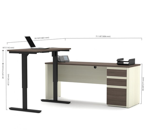 72W L-Shaped Standing Desk with Pedestal