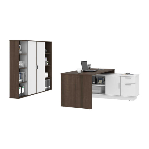 72W L-Shaped Desk with Storage Cabinets