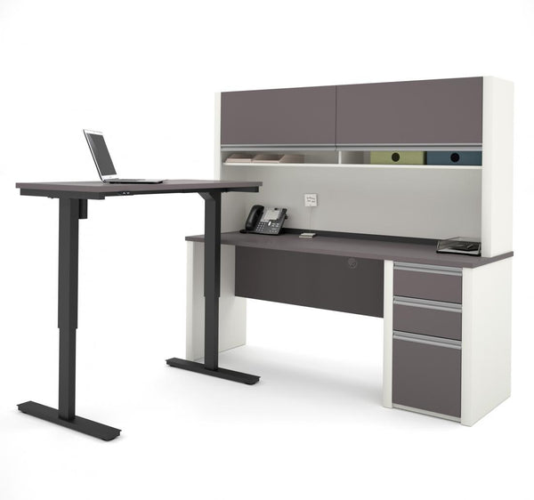 72W L-Shaped Standing Desk with Pedestal and Hutch