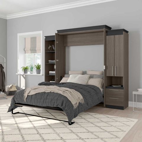 Queen Murphy Bed with Storage Cabinet and Shelves (106W)