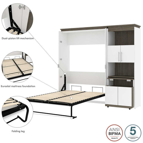 Full Murphy Bed with Storage Cabinet and Fold-Out Desk (91W)