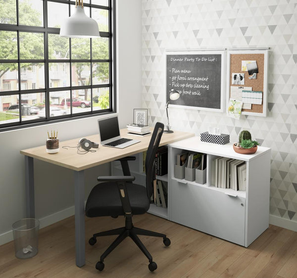 61W L-Shaped Desk with Metal Legs