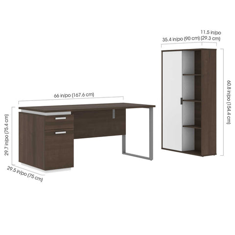 66W Desk with Single Pedestal and Storage Cabinet