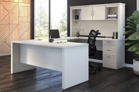 66W U or L-Shaped Executive Office Desk with Pedestal and Hutch