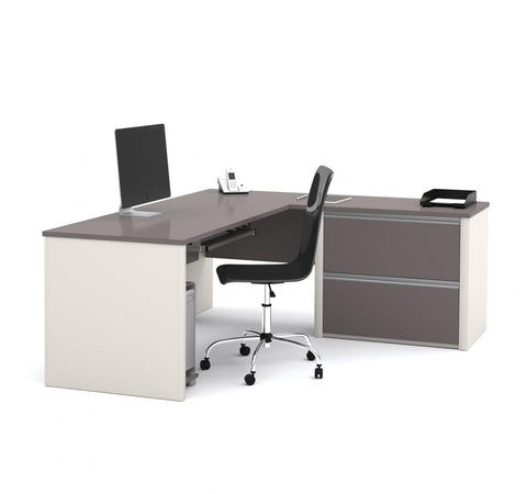 72W L-Shaped Desk with Lateral File Cabinet