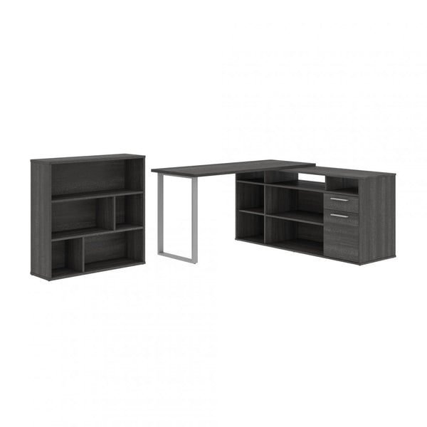 60W L-Shaped Desk with Asymmetrical Shelving Unit