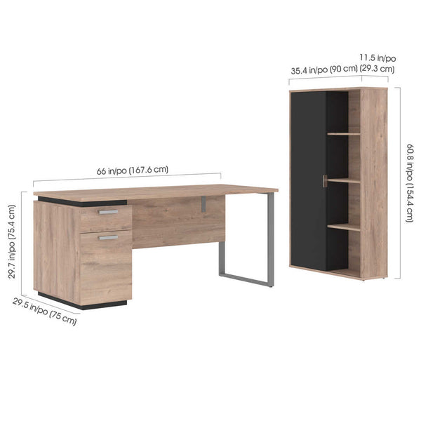 66W Desk with Single Pedestal and Storage Cabinet