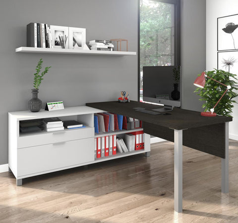 72W L-Shaped Desk with Metal Legs