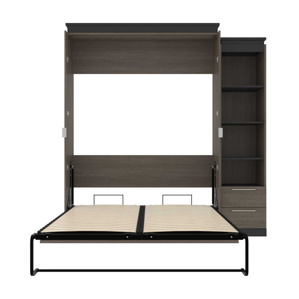 Queen Murphy Bed with Shelves and Drawers (87W)