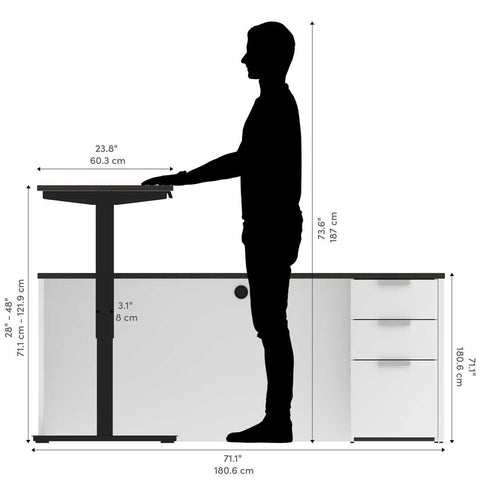 72W L-Shaped Standing Desk with Pedestal