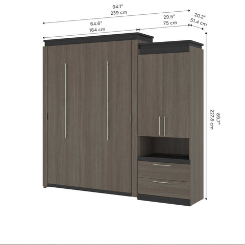 Queen Murphy Bed with Storage Cabinet and Pull-Out Shelf (97W)