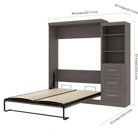 Queen Murphy Bed and Shelving Unit with Drawers (90W)