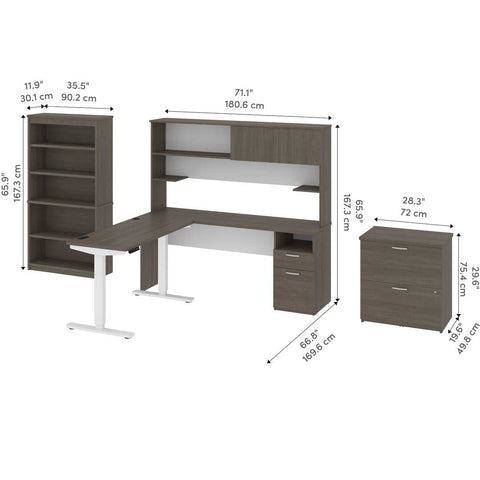 24” x 48” Standing Desk, 1 Credenza with Hutch, 1 Bookcase, and 1 Lateral File Cabinet