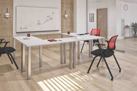 Four 48W x 24D Table Desks with Square Metal Legs