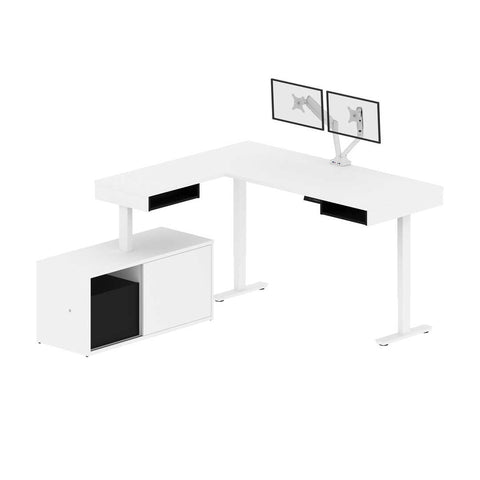 81W L-Shaped Standing Desk with Dual Monitor Arm and Credenza