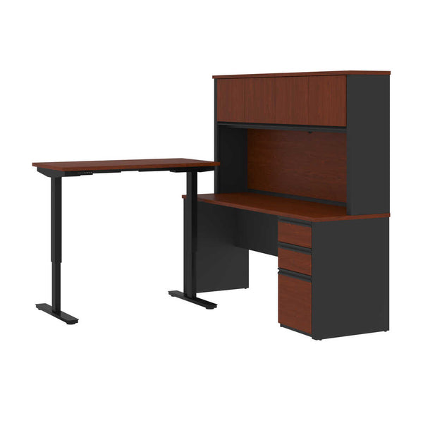 72W L-Shaped Standing Desk with Pedestal and Hutch