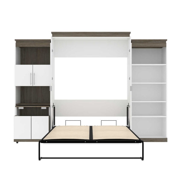 Queen Murphy Bed with Shelves and Storage Cabinet with Fold-Out Desk (126W)