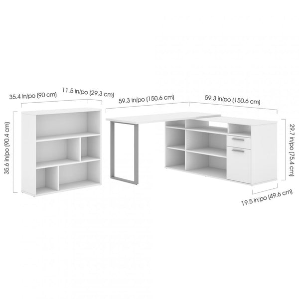 60W L-Shaped Desk with Asymmetrical Shelving Unit