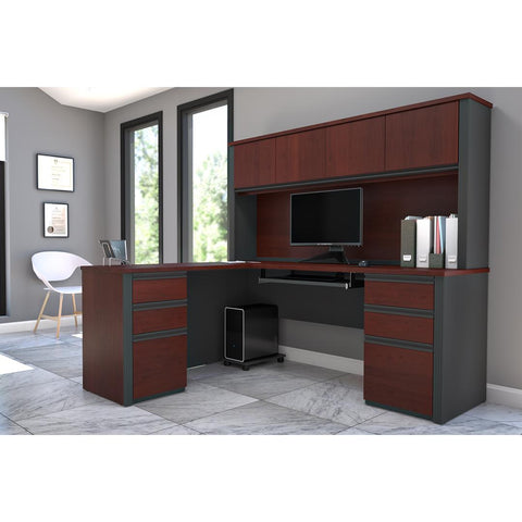 Modern L-Shaped Office Desk with Two Pedestals and Hutch