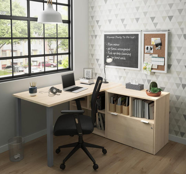 61W L-Shaped Desk with Metal Legs