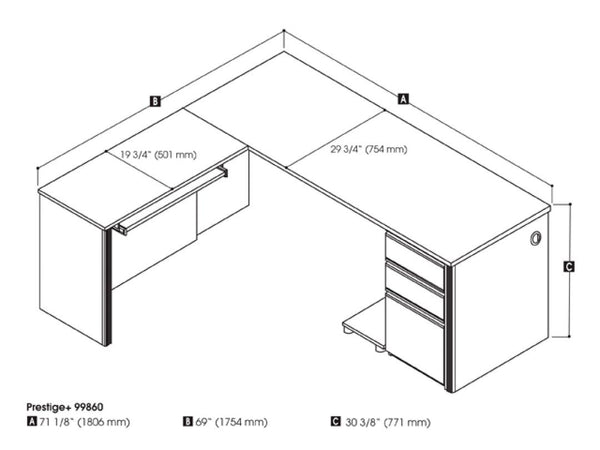 L-Shaped Desk with Pedestal