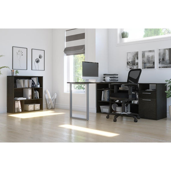 60W L-Shaped Desk with Asymmetrical Shelving Unit