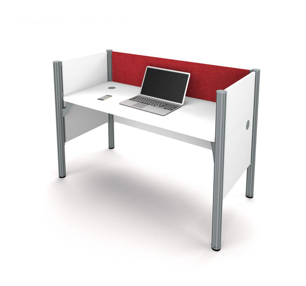 63W Single Office Cubicle with Red Tack Board and Low Privacy Panels