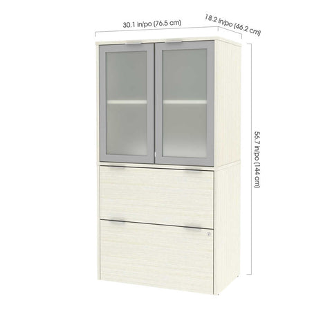 Lateral File Cabinet with Frosted Glass Doors Hutch