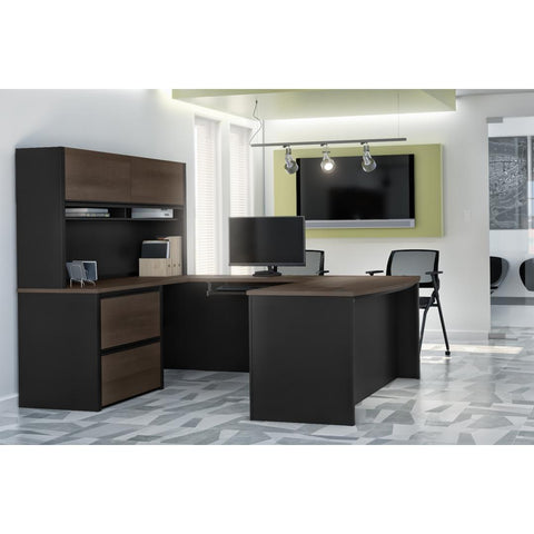 72W U-Shaped Executive Desk with Lateral File Cabinet and Hutch