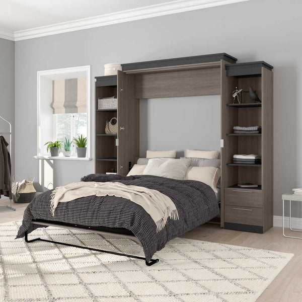 Queen Murphy Bed with Shelves and Drawers (106W)