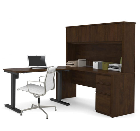 72W L-Shaped Standing Desk with Pedestal and Hutch