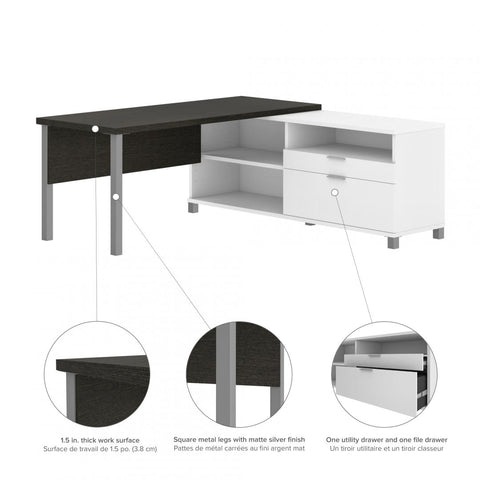 72W L-Shaped Desk with Metal Legs