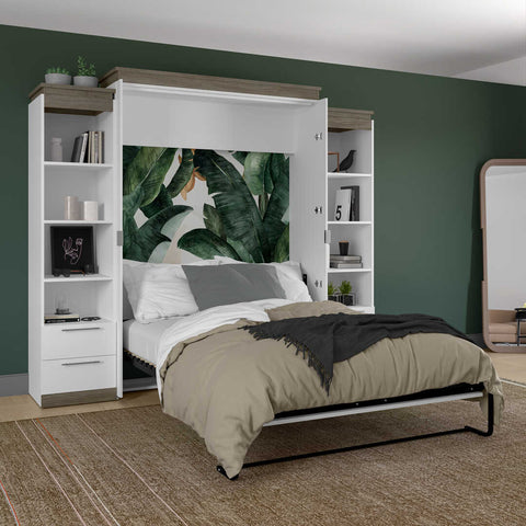 Queen Murphy Bed with Shelves and Drawers (106W)