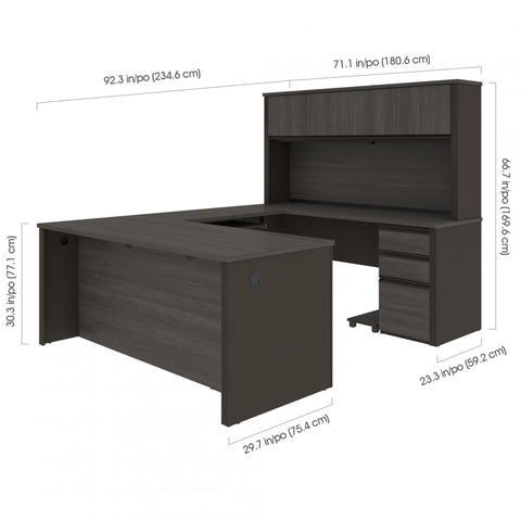 72W U-Shaped Executive Desk with 2 Pedestals and Hutch