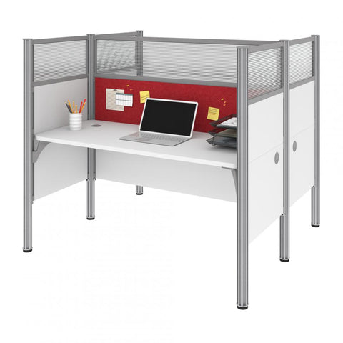 63W Office Cubicles with Red Tack Boards and High Privacy Panels