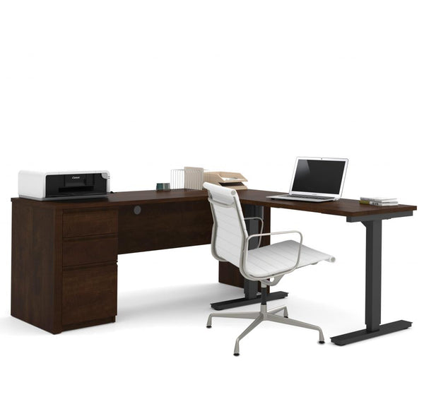 72W L-Shaped Standing Desk with Pedestal