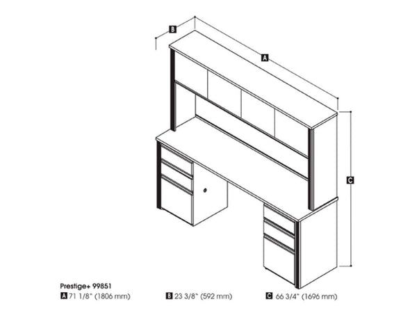 72W Credenza Desk with Two Pedestals and Hutch