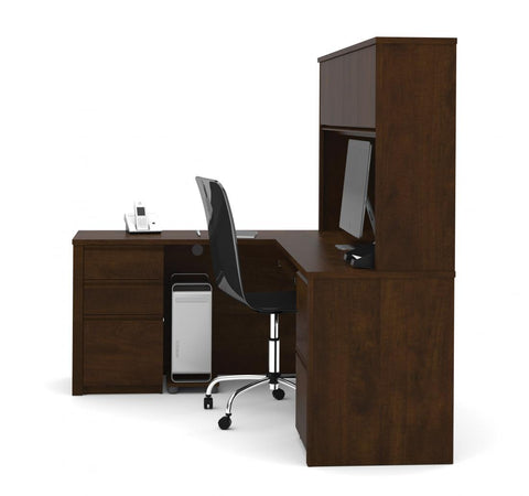 Modern L-Shaped Office Desk with Two Pedestals and Hutch